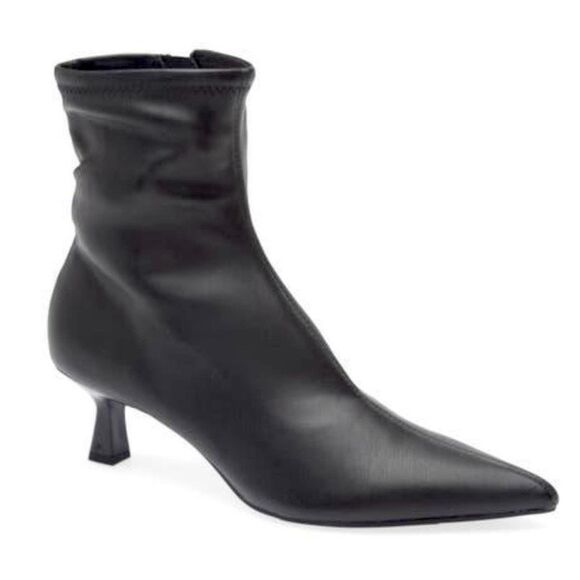 Open Edit Sock Booties Size 8 Black Pointed Toe Kitten Heel Side Zip NEW - Picture 1 of 7